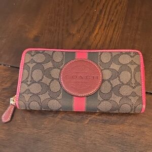 Coach Brown and Dark Pink Signature Wallet